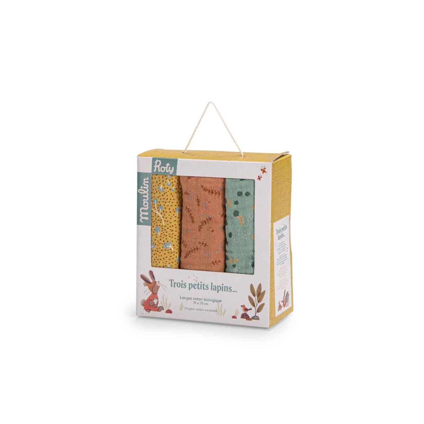 Set de 3 langes imprimés - Trois petits lapins