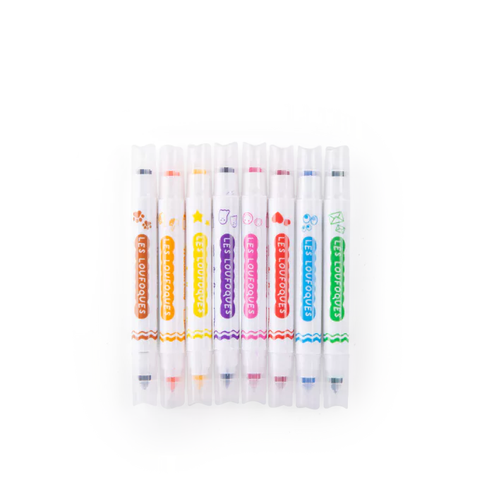 8 feutres tampons 2 en 1 - Les Loufoques