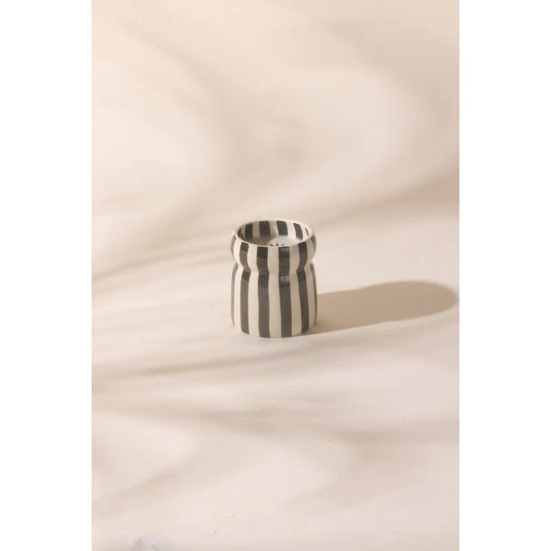 CABANA - Black Striped Ceramic Candle - Lava Stone -Bougie