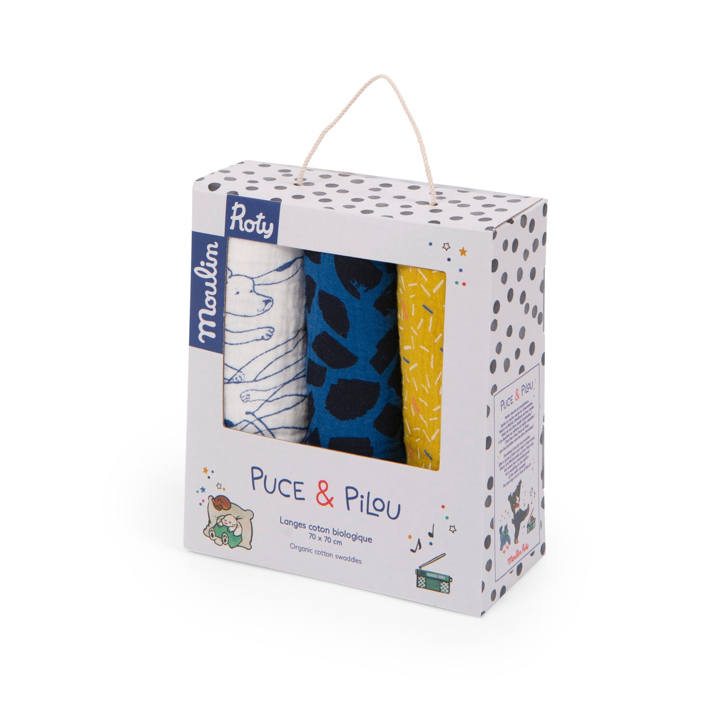 Set de 3 langes imprimés - Puce et Pilou