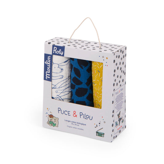 Set de 3 langes imprimés - Puce et Pilou