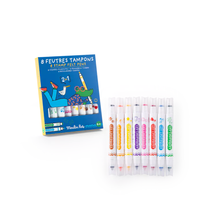 8 feutres tampons 2 en 1 - Les Loufoques