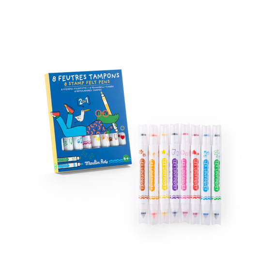 8 feutres tampons 2 en 1 - Les Loufoques