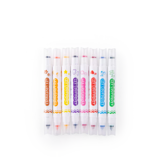 8 feutres tampons 2 en 1 - Les Loufoques