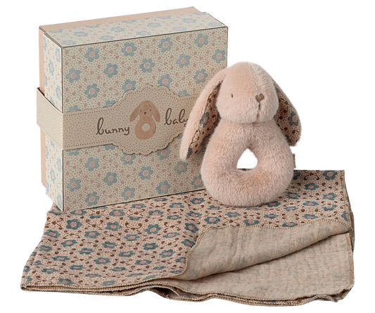 Coffret hochet lapin - rose poudre